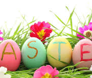 Eggs spelling out the word, "Easter"